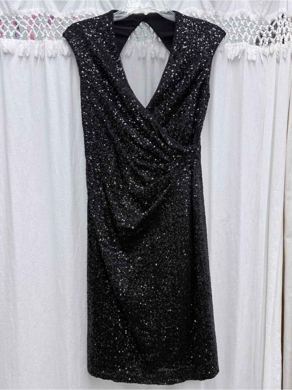 Black Sequin Sleeveless Cocktail Dress with Open Back Detail